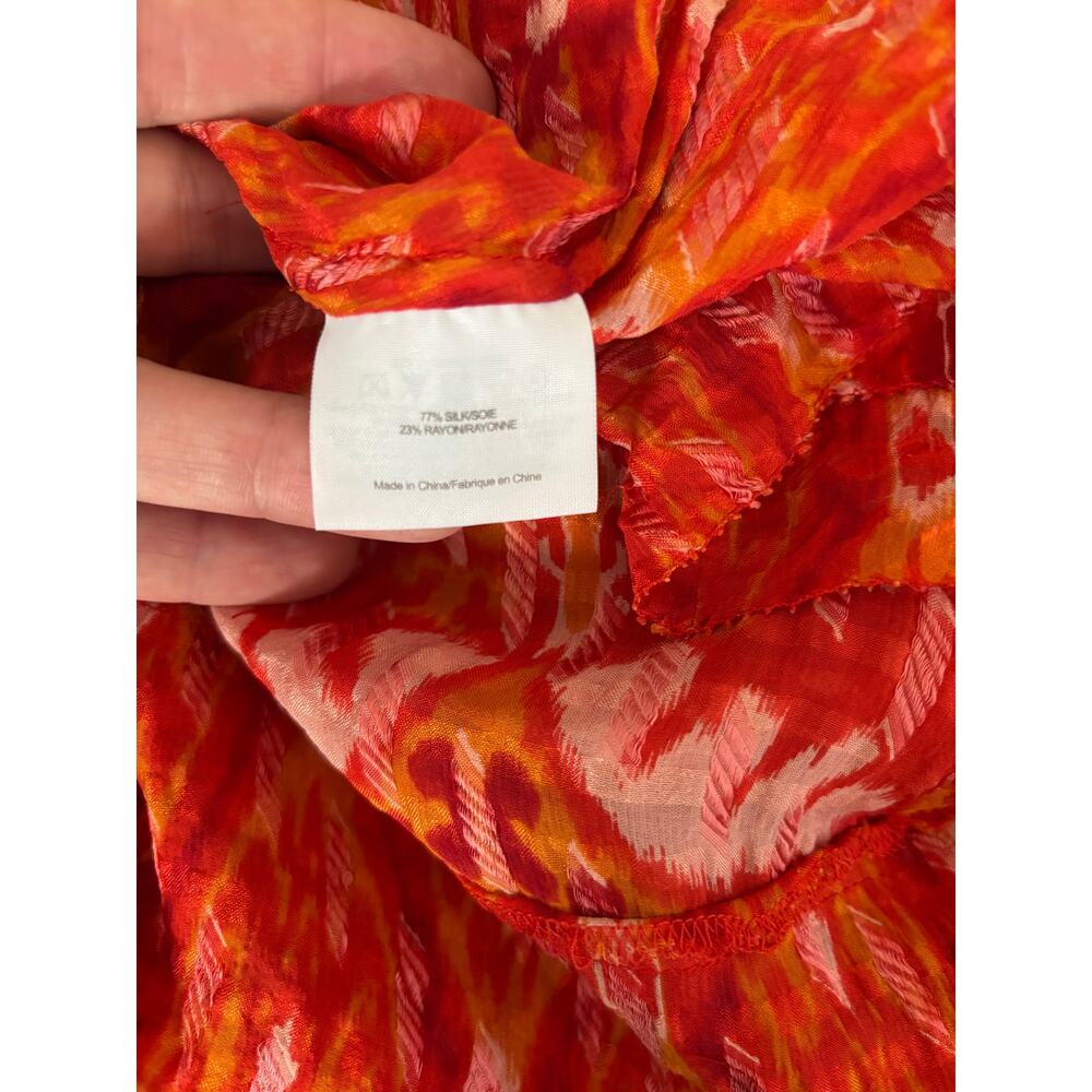 Tory Burch Orange Ikat Ruffle Blouse Top Size 12 Bergdorf Goodman Silk - Picture 14 of 15